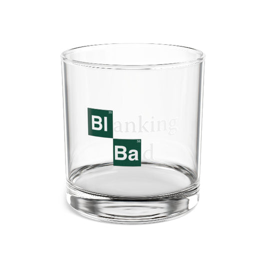 Clear glass tumbler with 'Breaking Bad' logo on a white background