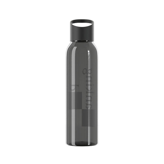 Black water bottle with a logo on a white background