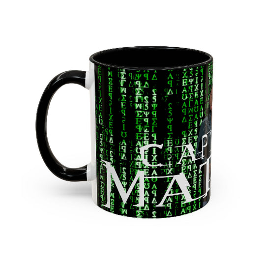Mug with mathematical symbols and letters on a white background
