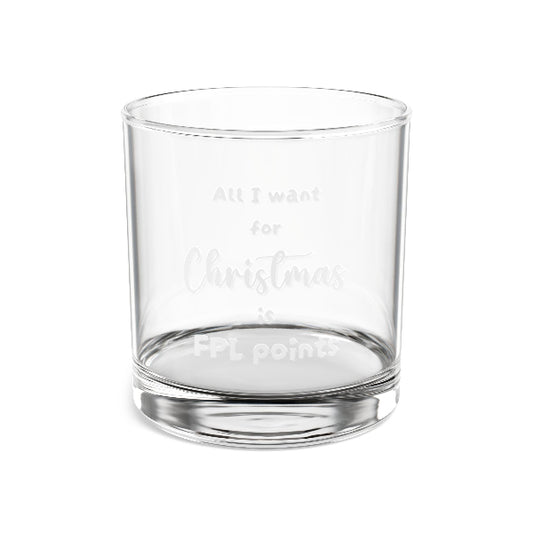 Clear glass tumbler with words on a white background