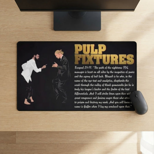 Pulp Fixtures desk mat with van Dijk, Gabriel, Haaland and Bruno Fernandes, Fantasy Premier League gift