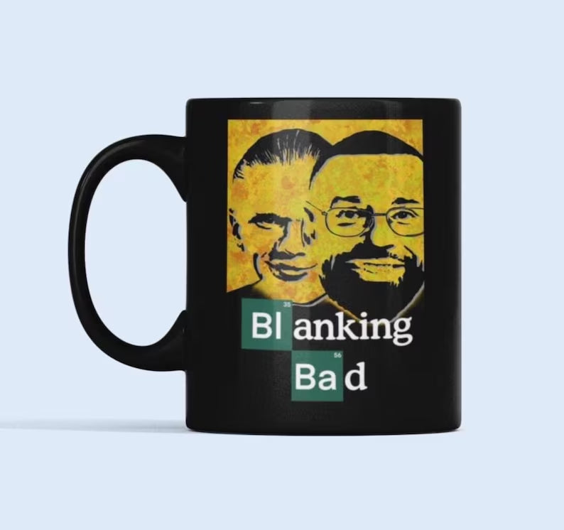 Black FPL ceramic mug with Blanking Bad design inspired by Breaking Bad