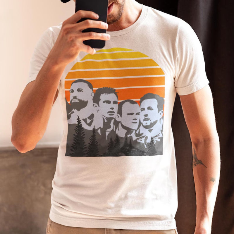 White FPL t-shirt with FPL Mount Rushmore design inspired by Mount Rushmore