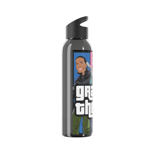 Water bottle with a graphic design on a white background