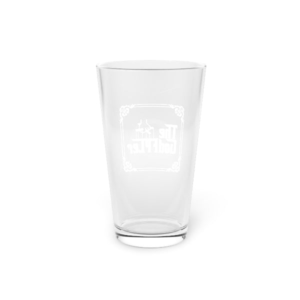 Clear glass tumbler with 'Pint' text on a white background