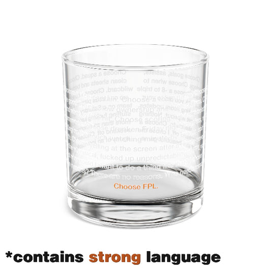 Clear glass with text 'Choose FPL' on a white background