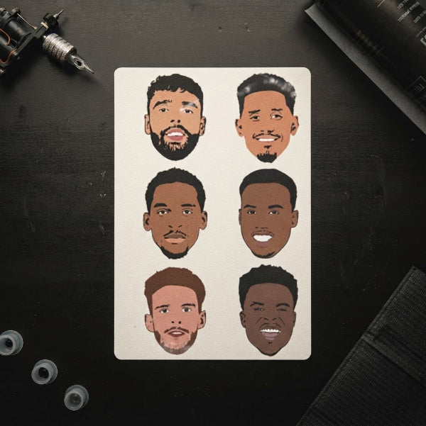 FPL Gunners temporary tattoo sheet with Raya, Gabriel, Timber, Saliba, Saka and Rice, Fantasy Premier League gift