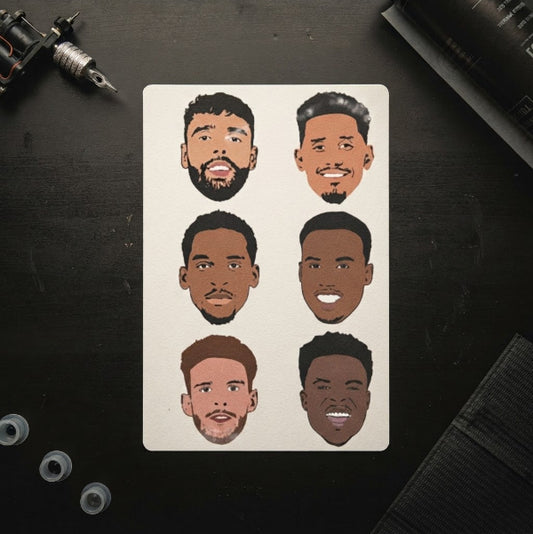 FPL Gunners temporary tattoo sheet with Raya, Gabriel, Timber, Saliba, Saka and Rice, Fantasy Premier League gift