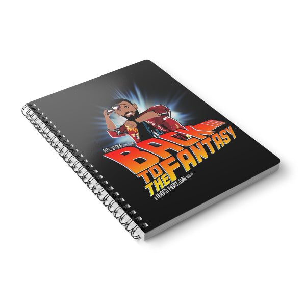 Notebook with 'Back to the Fantasy' design on a white background