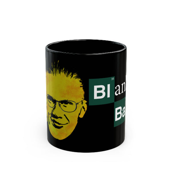 Black mug with a graphic of a face and 'Breaking Bad' branding on a white background