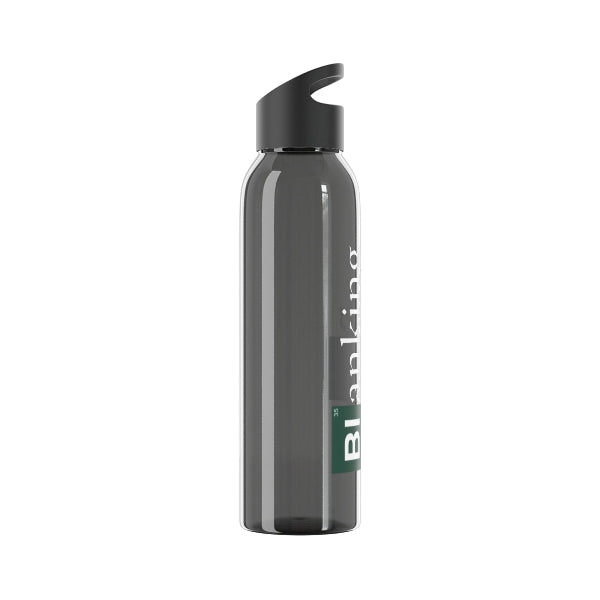 Gray water bottle with 'Blanking' branding on a white background