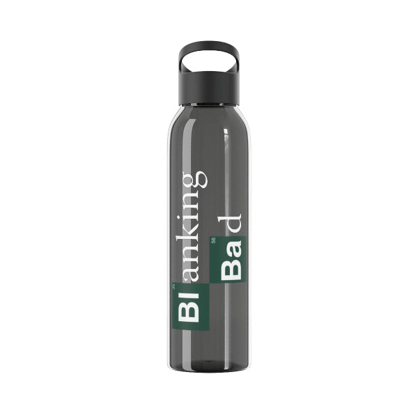 Gray water bottle with 'Blanking Bad' text on a white background