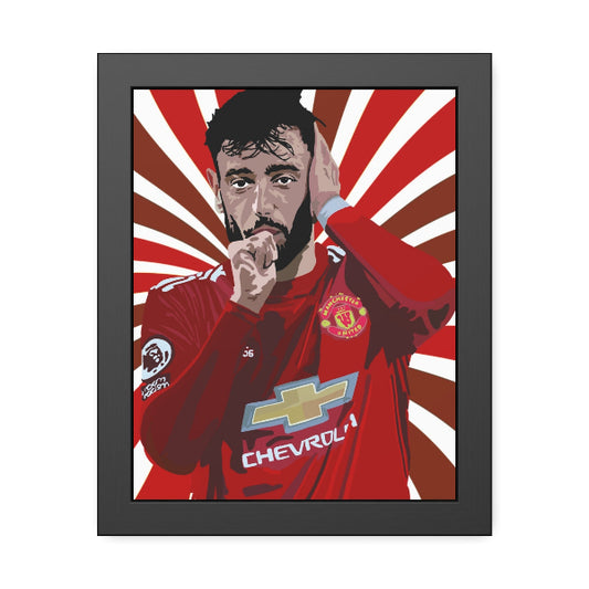 Framed artwork of a person wearing a red sports jersey with a visible brand logo on a red and white background.
