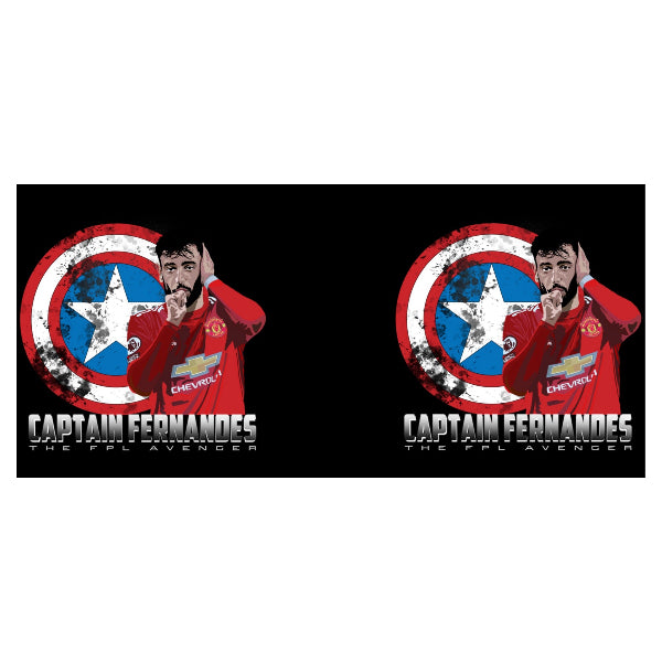 Two identical stickers featuring a person in a red shirt with a Captain America shield design on a black background.