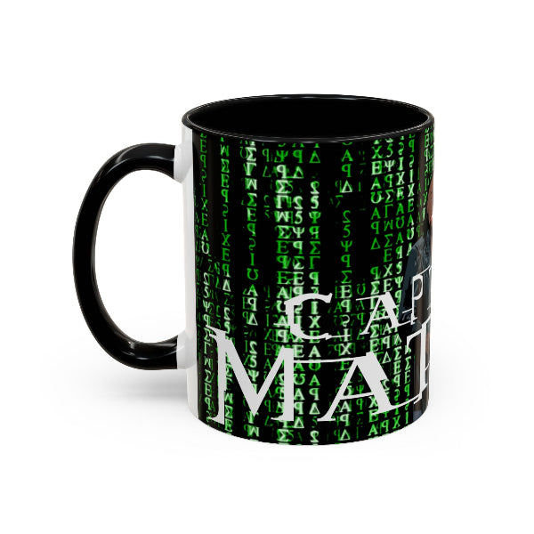 Mug with mathematical symbols and letters on a white background