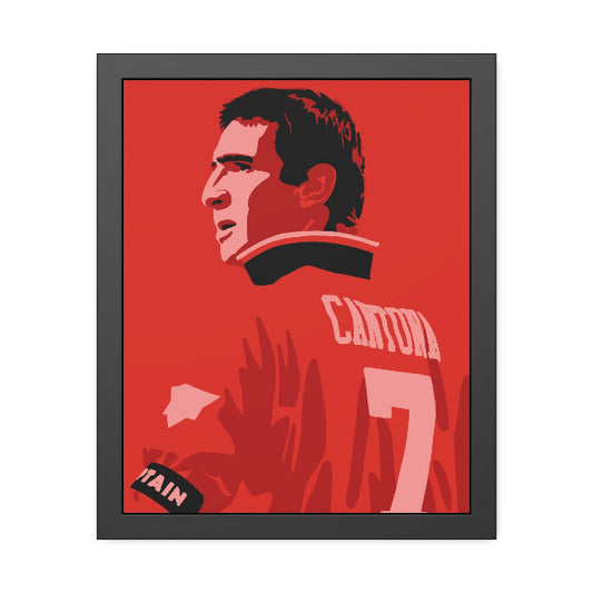 Eric Cantona pop art framed print illustration, Premier League legend wall art for Man United fans