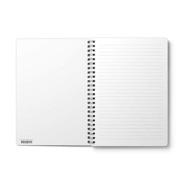 Open notebook with spiral binding on a white background