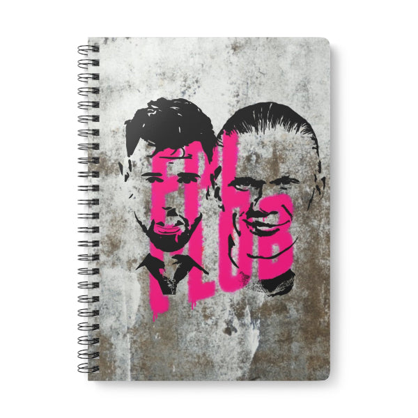 Notebook with a design of two faces on a textured background