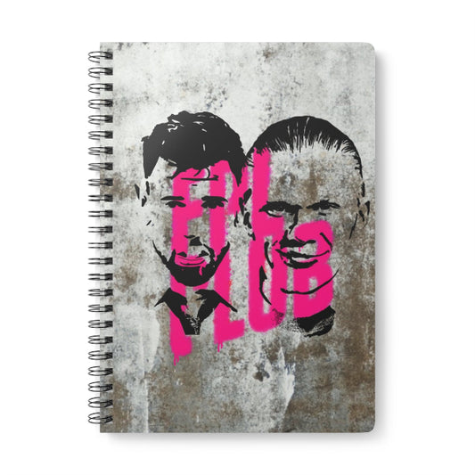 Notebook with a design of two faces on a textured background