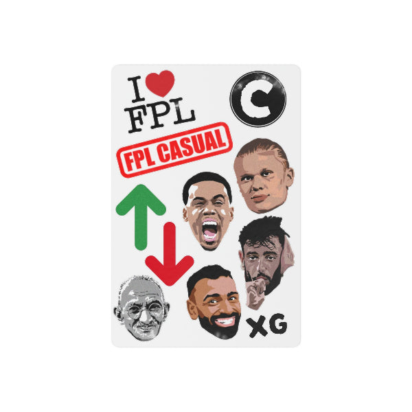 Sticker sheet with text and player faces on a white background