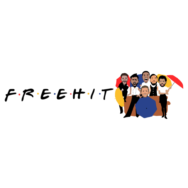 Cartoon depiction of a group of people sitting on a couch with the word 'FREEHIT' displayed.