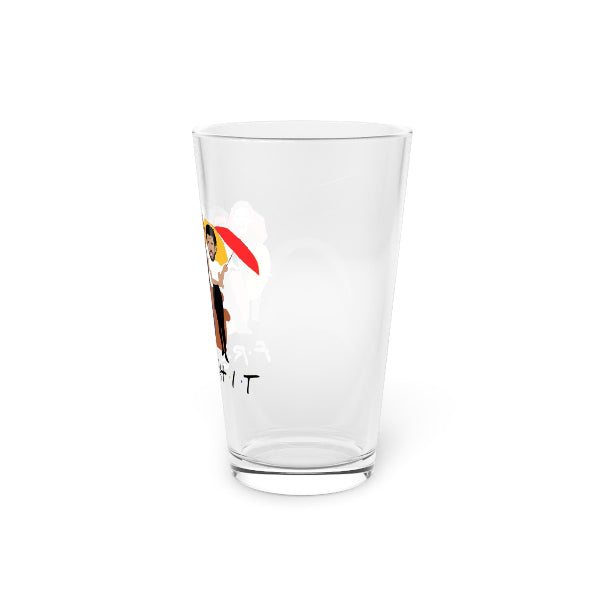 Clear glass with a printed design on a white background
