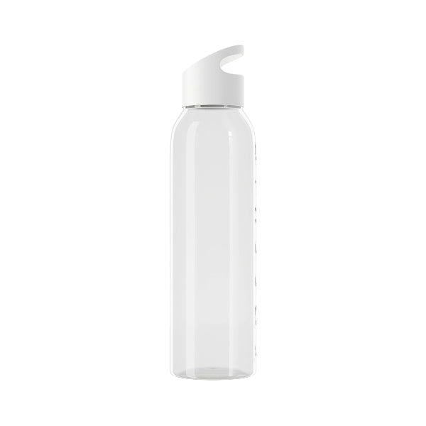 Clear water bottle with a white cap on a white background