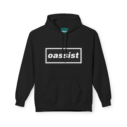Black hoodie with 'oassist' logo on a white background