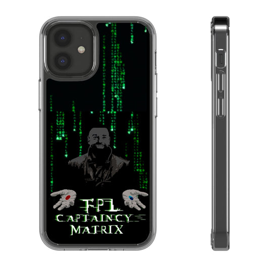 Phone case with Matrix-themed design featuring a character and text on a dark background