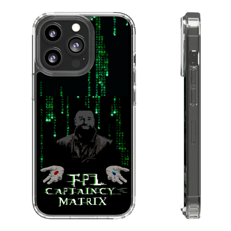 Phone case with Matrix-themed design featuring a person and text 'FPL Captaincy Matrix'.