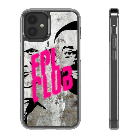 Phone case with artistic design and 'FUB' text on a textured background