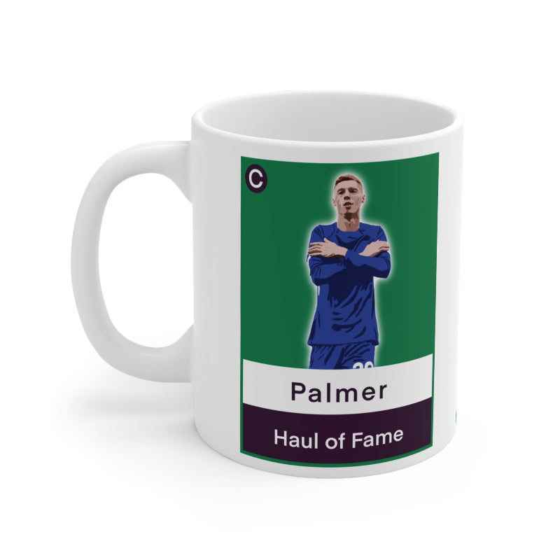 Mug with a sports player design featuring the name 'Palmer' on a green and white background.
