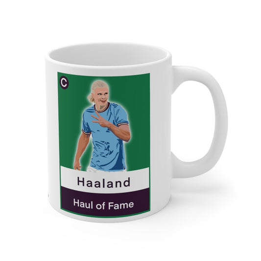 Mug with a graphic of a person in a sports jersey and text on a white background