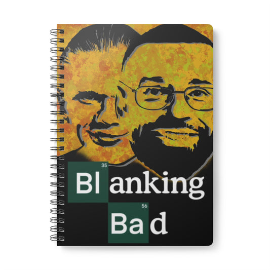 Notebook with a graphic design of Salah and Haaland and the text 'Blanking Bad' on a yellow and black background.
