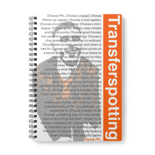 Notebook with text and 'Transferspotting' branding on a white background