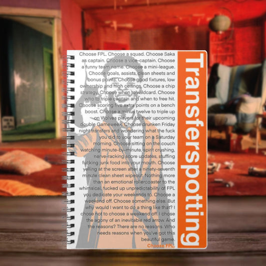 Notebook with 'Transferspotting' text on a blurred background