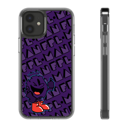 Phone case with a character design on a purple background