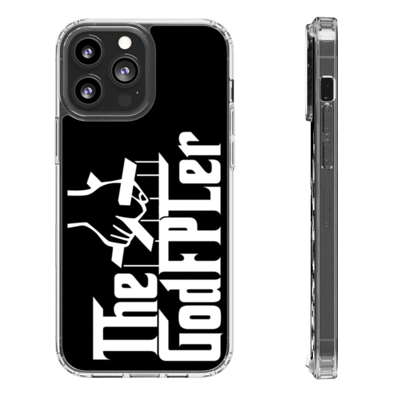 Phone case with 'The Godfather' design on a black background