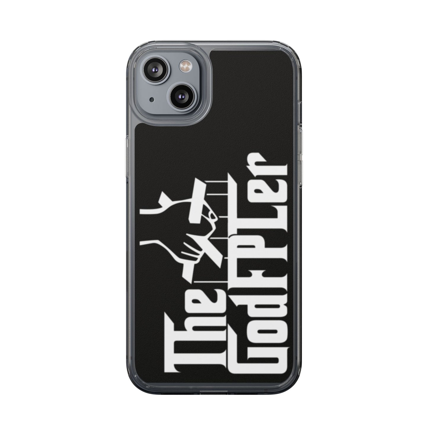 Phone case with 'The Godfpler' logo on a black background