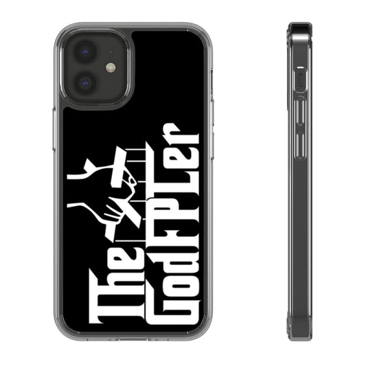 Phone case with 'The Godfather' logo on a black background