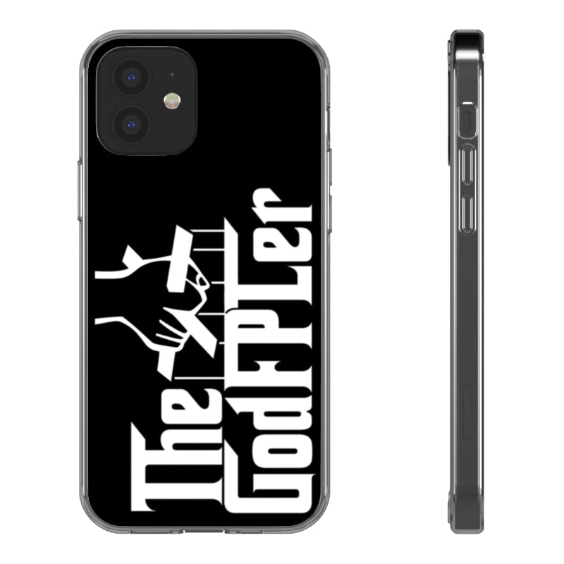 Phone case with 'The Godfather' logo on a black background