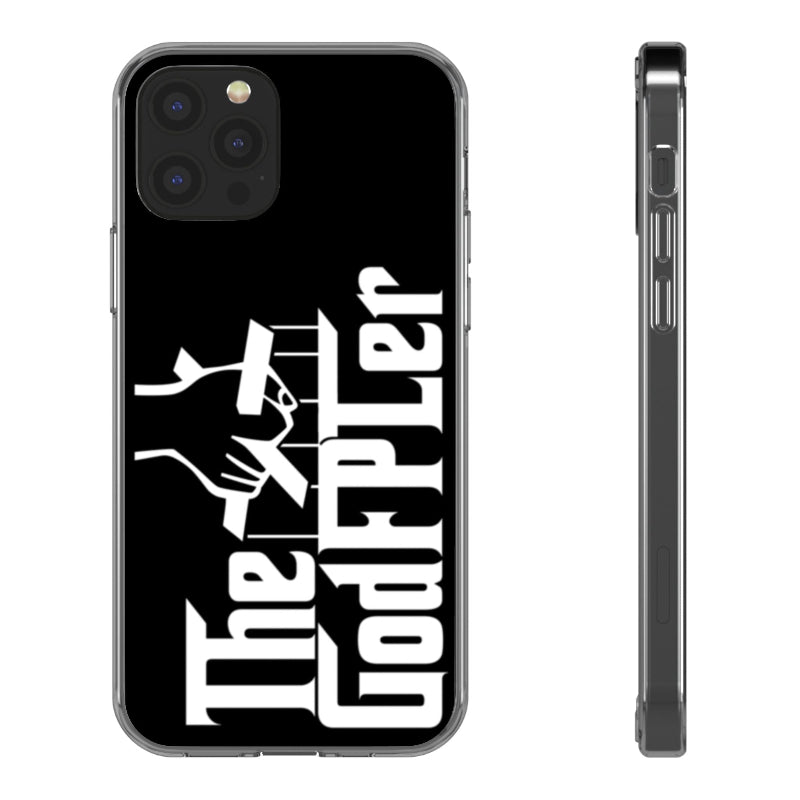 Phone case with 'The Godfather' logo on a black background