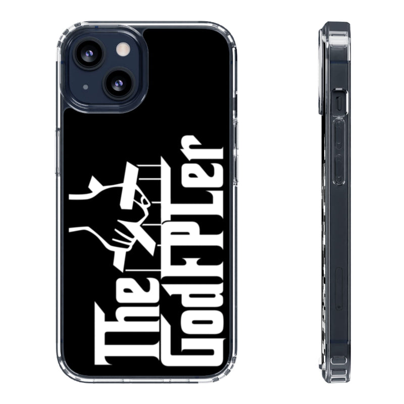 Phone case with 'The Godfather' logo on a black background