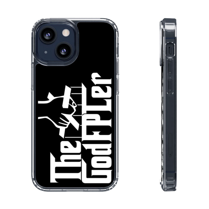 Phone case with 'The Godfather' logo on a black background