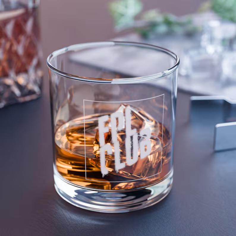 FPL rocks glass with FPL Club design inspired by Fight Club