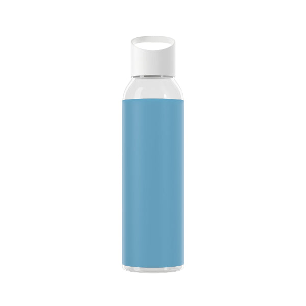 Blue water bottle with white cap on a white background