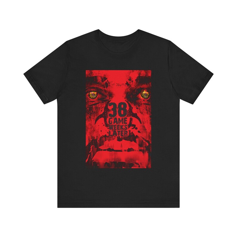 Black FPL t-shirt with 38 Gameweeks Later design inspired by 28 Days Later
