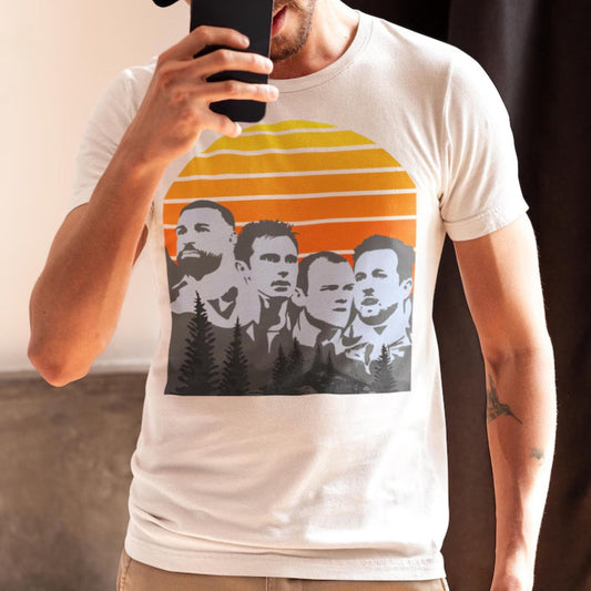 White FPL t-shirt with FPL Mount Rushmore design inspired by Mount Rushmore