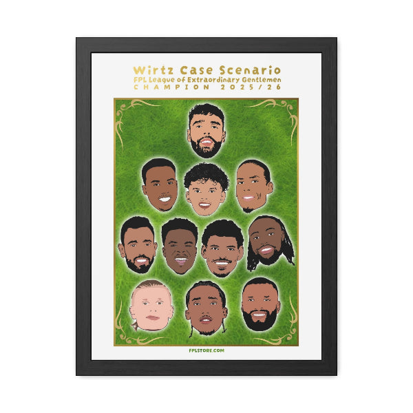 Framed poster with illustrations of faces on a green background