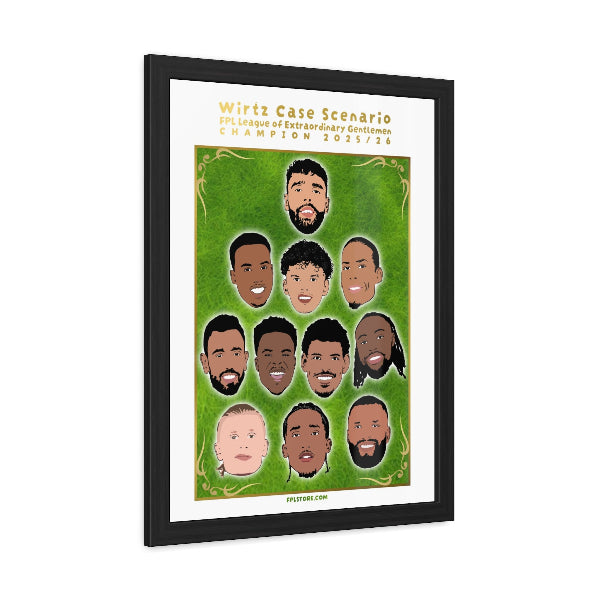 Framed poster with illustrations of faces on a green background